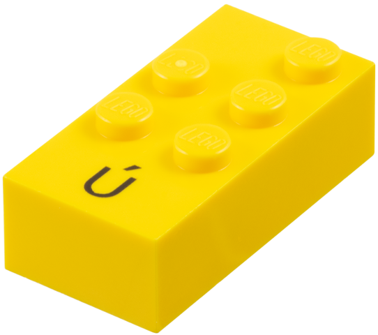 Brick, Braille 2 x 4 with 5 Studs with Black Capital Letter U with Acute (Ú) Pattern (dots-23456 ⠾) (Spanish)