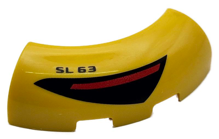 Brick, Round Corner 3 x 3 without Studs with Black and Red Taillight and 'SL 63' Pattern