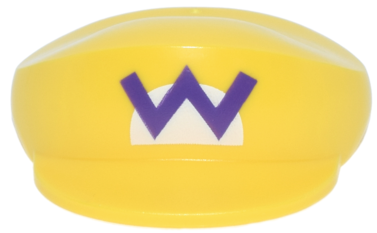 Large Figure Headgear, Super Mario Cap with Dark Purple Wario Logo Capital Letter W on White Half Circle Pattern
