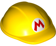 Large Figure Headgear, Super Mario Construction Helmet with Super Mario Logo Red Capital Letter M on White Circle Pattern (Builder Mario)