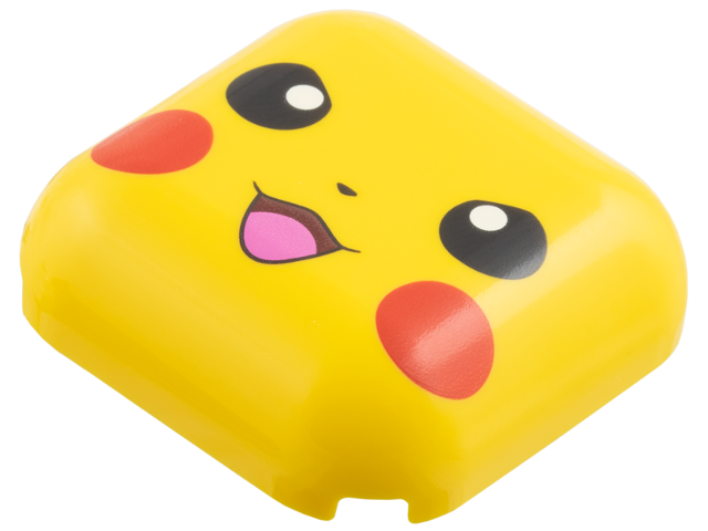 Brick, Round 4 x 4 without Studs with Pikachu Face, Black Eyes, Red Cheek Spots, Dark Red Mouth with Dark Pink Tongue Pattern in Yellow