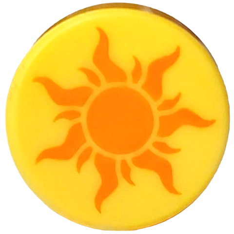 Tile, Round 1 x 1 with Orange Sun Pattern
