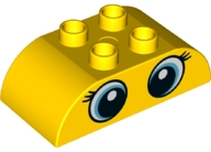 Duplo, Brick 2 x 4 Slope Curved Double with Circled Black Eyes with Eyelashes, Medium Azure Highlights, and White Pupils and Crescents Pattern