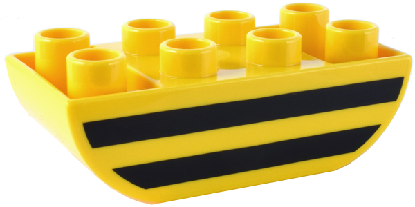 Duplo, Brick 2 x 4 Slope Curved Inverted Double with 2 Black Stripes Pattern