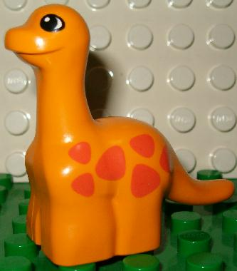 Duplo Dinosaur Brachiosaurus Baby with Black and White Eyes, Orange Spots Pattern