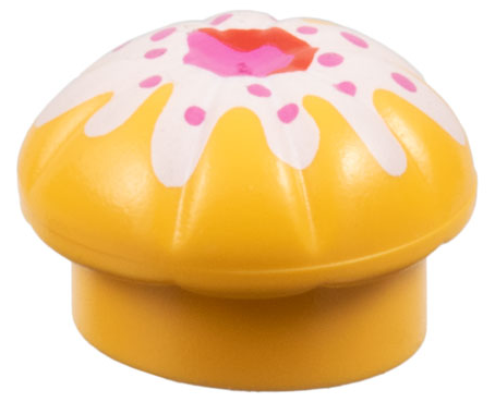 Muffin with White Icing and Dark Pink Center and Dots Pattern (Chef Toque)