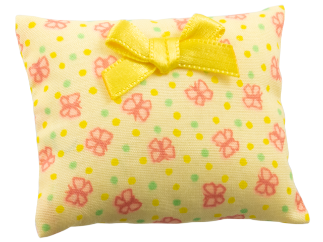 Scala Cloth Pillow Large with Yellow Bow, Medium Green and Yellow Dots, and Red Butterflies Pattern