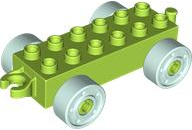 Duplo Car Base 2 x 6 with Open Hitch End and Light Aqua Wheels with Fake Bolts