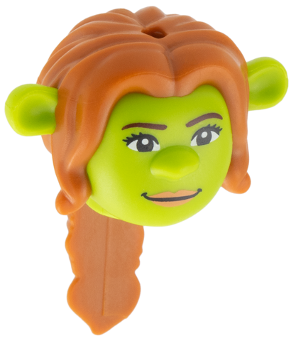 Minifigure, Head, Modified Ogre with Molded Dark Orange Long Hair, Printed Dark Brown Eyebrows, Coral Lips Pattern
