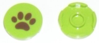 Tile, Round 2 x 2 with Bottom Stud Holder with Reddish Brown Paw Print Pattern