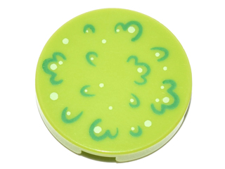 Tile, Round 2 x 2 with Bottom Stud Holder with Green Foliage and White Spots Pattern