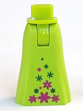 Mini Doll Hips and Skirt Full Length with Magenta and Dark Green Flowers Pattern - Thick Hinge