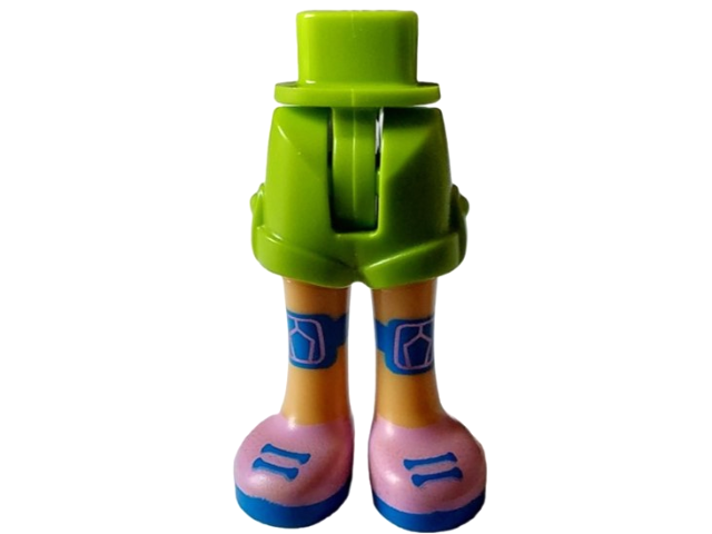 Mini Doll Hips and Shorts Folded Hem with Molded Medium Tan Legs and Printed Knee Pads and Bright Pink Shoes with Blue Laces and Soles Pattern - Thin Hinge