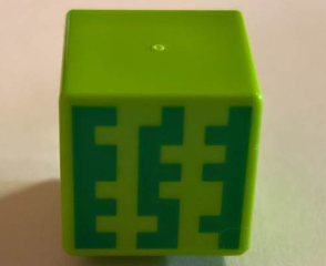 Minifigure, Head, Modified Cube with Pixelated Vertical Green Stripes Pattern (Minecraft Melon)