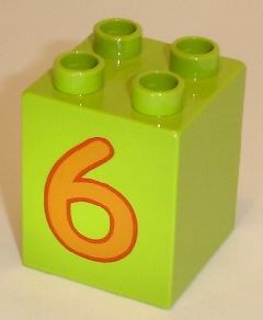 Duplo, Brick 2 x 2 x 2 with Number 6 Orange Pattern