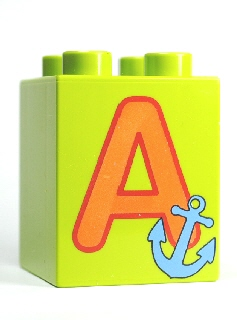 Duplo, Brick 2 x 2 x 2 with Letter A and Anchor Pattern