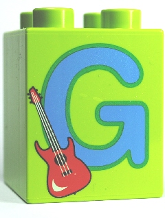 Duplo, Brick 2 x 2 x 2 with Letter G and Guitar Pattern