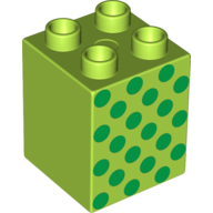 Duplo, Brick 2 x 2 x 2 with Green Dots Pattern