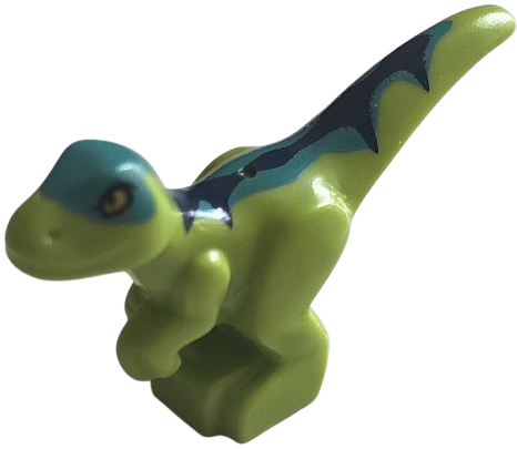 Dinosaur Baby Standing with Dark Turquoise Back, Dark Blue Stripes, and Yellow Eyes Pattern