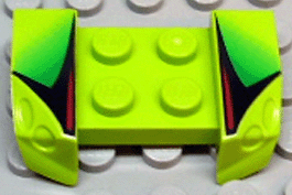 Vehicle, Mudguard 2 x 4 with Headlights Overhang with Red, Black, and Faded Green Pattern on Both Sides