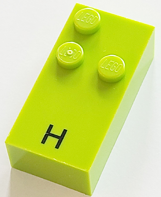 Brick, Braille 2 x 4 with 3 Studs with Black Capital Letter H Pattern (dots-125 ⠓) (French with Antoine Numbers)