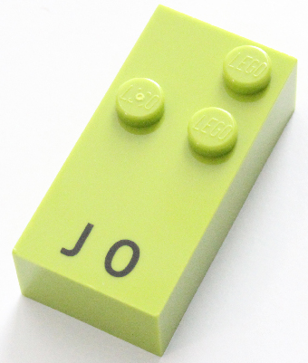 Brick, Braille 2 x 4 with 3 Studs with Black Capital Letter J / Number 0 Pattern (dots-245 ⠚)