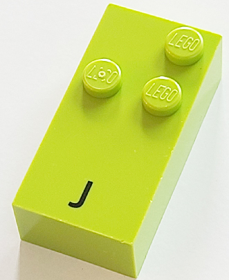 Brick, Braille 2 x 4 with 3 Studs with Black Capital Letter J Pattern (dots-245 ⠚) (French with Antoine Numbers)