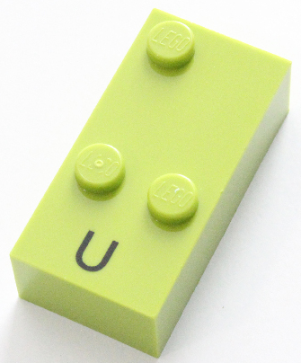 Brick, Braille 2 x 4 with 3 Studs with Black Capital Letter U Pattern (dots-136 ⠥)