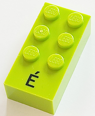 Brick, Braille 2 x 4 with 6 Studs with Black Capital Letter E with Acute (É) Pattern (dots-123456 ⠿) (French with Antoine Numbers)