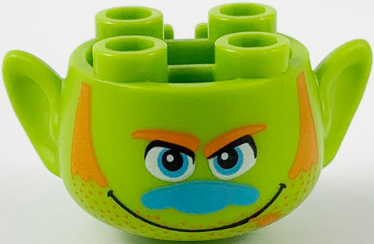 Minifigure, Head, Modified Trolls with Orange Eyebrows, Sideburns, Stubble, and Piece of Wheat, Medium Azure Eyes and Nose, Wide Grin Pattern