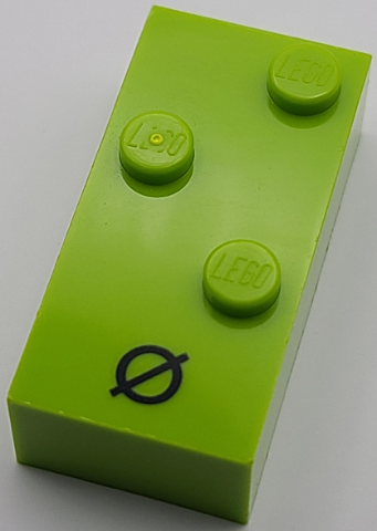 Brick, Braille 2 x 4 with 3 Studs with Black Slashed Capital Letter O (Ø) Pattern (dots-246 ⠪)