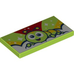 Tile 2 x 4 with Caterpillar, Lime, Red and Yellow Sky and White Stars Pattern