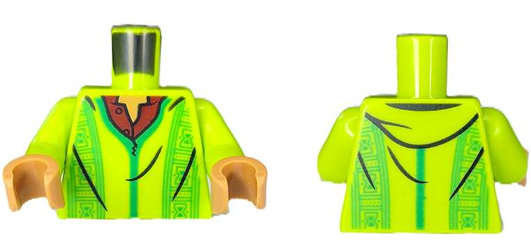 Torso Cloak with Green Trim and Bright Green Hourglasses over Dark Red Shirt, Medium Nougat Neck Pattern / Lime Arms / Medium Nougat Hands