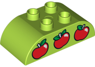 Duplo, Brick 2 x 4 Slope Curved Double with 3 Red Apples Pattern