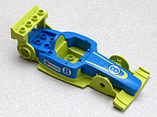 Duplo, Toolo Formula Car Chassis Assembly with Blue Top and Number 8 and Octan Logo Pattern