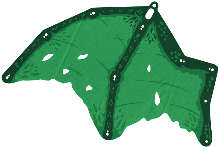 Cloth Wing Dragon Right, Tattered with Dark Green Bones, Green Scales and Trim Pattern