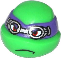 Minifigure, Head, Modified Ninja Turtle with Dark Purple Mask and Goggles Pattern (Donatello)