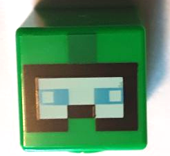 Minifigure, Head, Modified Cube with Pixelated Black and Light Aqua Goggles and Medium Azure Eyes Pattern (Minecraft Diver Explorer)