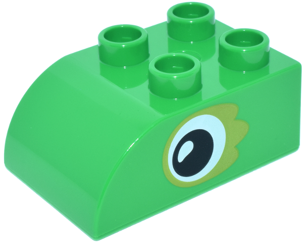 Duplo, Brick 2 x 3 Slope Curved with Black and White Eye with Lime Eye Patch Pattern on Both Sides