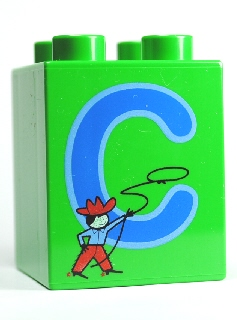 Duplo, Brick 2 x 2 x 2 with Letter C and Cowboy Pattern