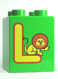 Duplo, Brick 2 x 2 x 2 with Letter L and Lion Pattern