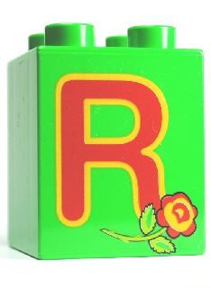 Duplo, Brick 2 x 2 x 2 with Letter R and Rose Pattern
