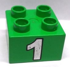 Duplo, Brick 2 x 2 with Silver Number 1 Pattern