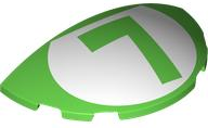Brick, Round 3 x 6 x 1 Dome Half with Super Mario Luigi Logo Capital Letter L on White Oval Pattern
