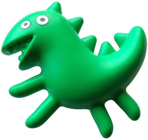 Duplo Cuddly Toy Dinosaur with Tube on Back with Black and White Eyes with Green Outlines Pattern