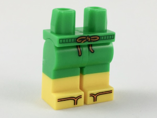 Hips and Legs with Molded Yellow Lower Legs / Boots and Printed Green Waistband and Orange Tied Drawstring on Shorts, Sandals Pattern