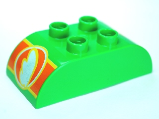 Duplo, Brick 2 x 4 Slope Curved Double with White Wing in Circle on Orange Background Pattern on Both Ends