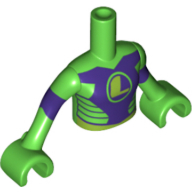 Torso Mini Doll Girl Top with Dark Purple Chest and Stripes, Lime 'L' Pattern, Green Arms with Hands with Dark Purple Stripes (Lena Luthor)