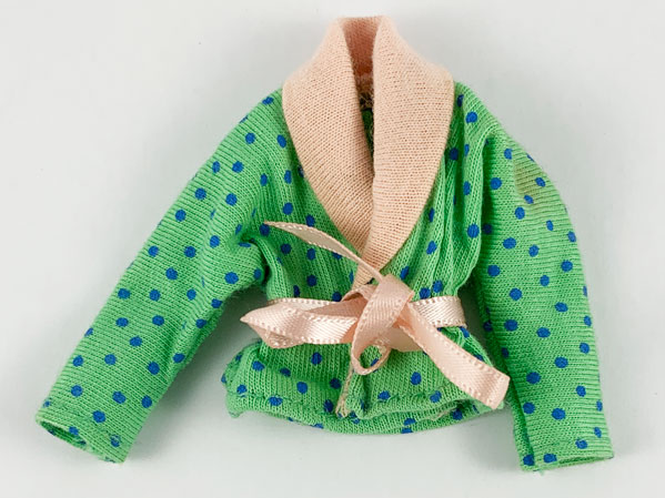 Scala, Clothes Female Jacket with Light Salmon Collar and Belt with Blue Dots Pattern