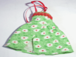 Scala, Clothes Female Dress with White/Red Flower Pattern and Red Neck Ribbon